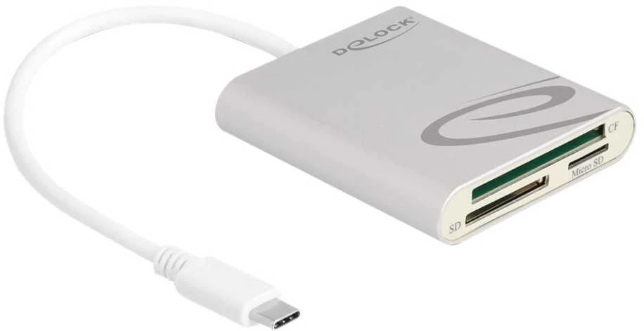 „DeLOCK“ USB C tipo kortelių skaitytuvas, skirtas „Compact Flash“, SD arba „Micro SD“ atminties kortelėms