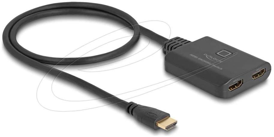 Delock Delock HDMI Switch 2 x HDMI in zu 1 x HDMI out 8K 60 Hz mit integriertem Kabelis 50 cm