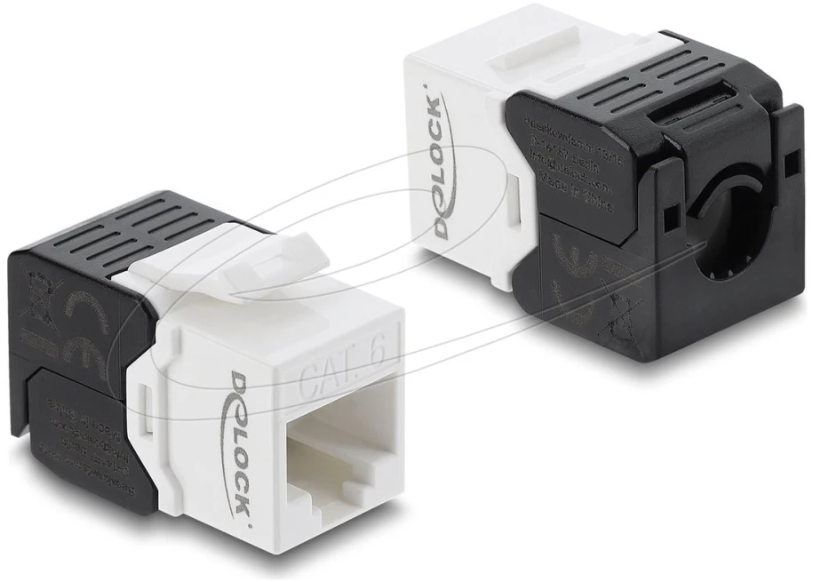 Delock Keystone Module RJ45 jack to LSA Cat.6 UTP tool-free juodas / baltas, Flat, juodas, baltas, RJ-45, LSA, Female, 22/24 (90802)