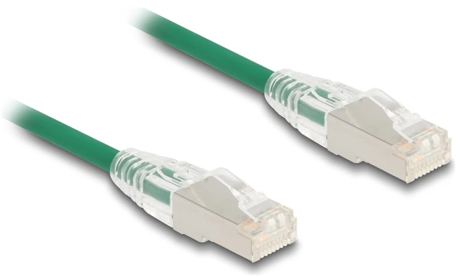 Delock Delock RJ45 tinklo kabelis Cat.6A kištukas-kištukas su išlenktu fiksavimo antgaliu U/FTP Slim 3 m žalias