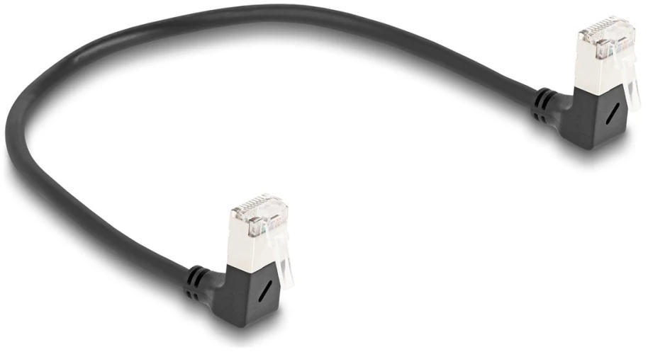 Delock DELOCK RJ45 tinklo kabelis Cat.6A S/FTP Slim 90° kampinis 0,25 m juoda