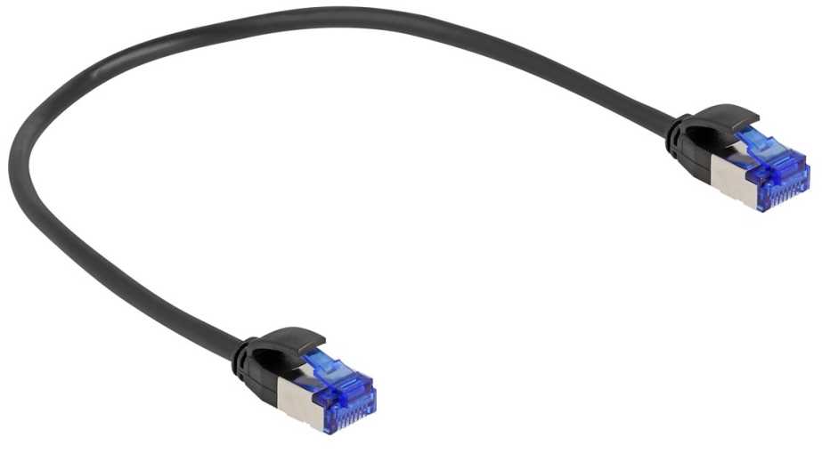 Delock Delock - Tinklo kabelis - RJ-45 (M) iki RJ-45 (M) - 25 cm - 4,5 mm - S/FTP - CAT 6a - Be halogenų, be kablio - juodas
