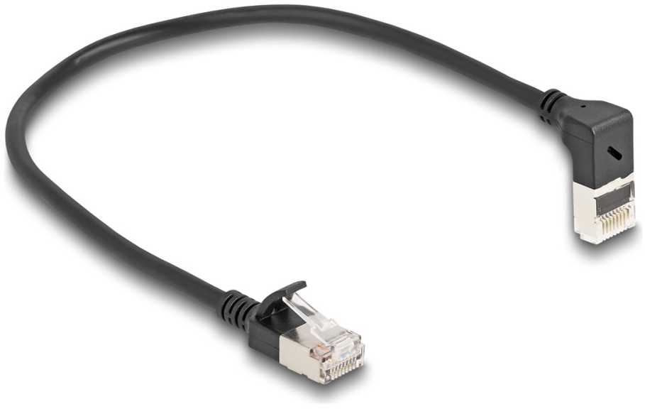 Delock DeLOCK Kabelis sieciowy RJ45 Cat.6A S/FTP Slim w górę pod kątem 90/prosty 0,25 m juoda