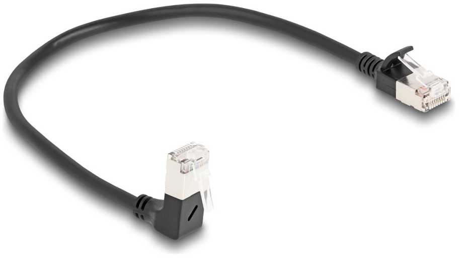 Delock DeLOCK Kabelis sieciowy RJ45 Cat.6A S/FTP Slim w dół pod kątem 90/prosty 0,25 m juoda