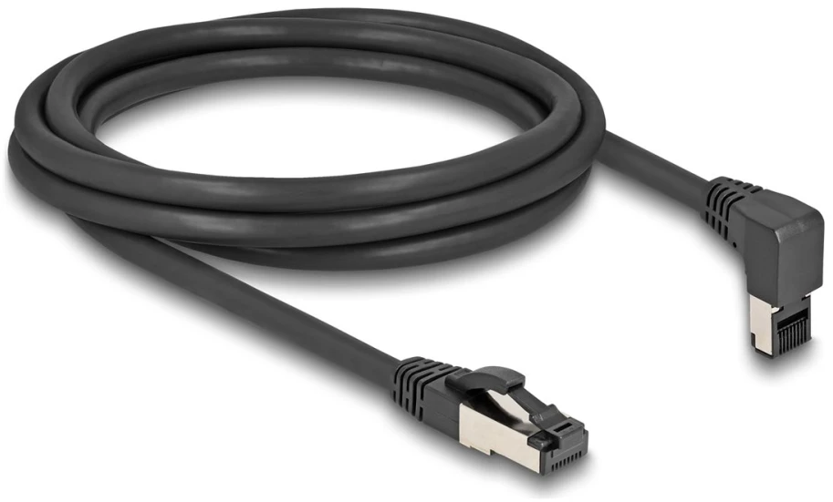 Delock RJ45 Kabelis sieciowy Cat.8.1 S/FTP 90° kątowy w górę / prosty 2 m juoda (80395)