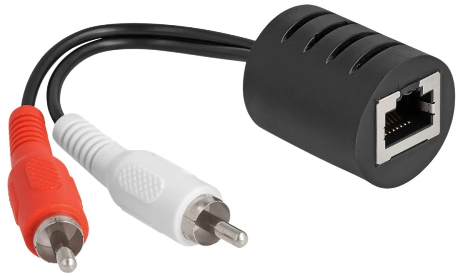 Adapteris AV Delock Stereo Audio Extender RJ45 gniazdo na 2 x wtyk Cinch Cat.5 do 50 m Rinkinys 2 sztuki