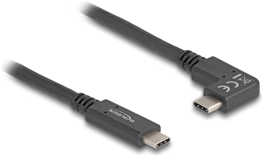 DeLOCK USB 10 Gbps kabelis USB Type-C male į USB Type-C male kampuotas kairėn / dešinėn 1 m 4K PD 60 W su E-Marker, 1 m, USB C, USB C, 10 Gbit/s, Juodas