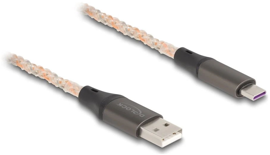 Kabelis USB Delock USB-A - USB-C 1 m Permatomas (88164)