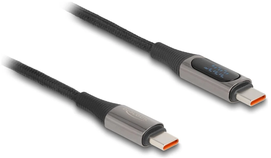 „Delock“ USB 2.0 duomenų ir greito įkrovimo kabelis, USB Type-C™ kištukas - PD 3.0 kištukas, 100 W, su galios ekranu, 2 m (86809)