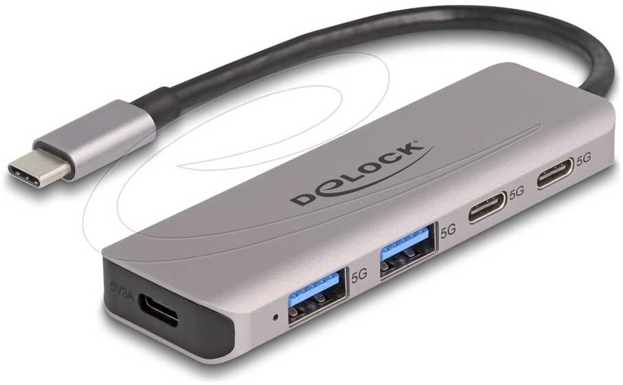 Delock - Hub - 2 x USB-C + 2 x USB + 1 x USB-C (Zasilanie) - Desktop (64239)
