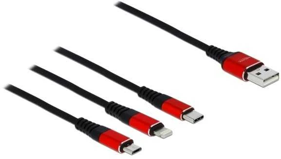 DELOCK USB įkrovimo kabelis 3 in 1, skirtas Lightning / Micro USB / USB Type-C 30cm