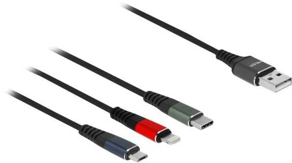 „Delock“ USB įkrovimo laidas „3 viename“, skirtas „Lightning“ / „MicroUSB“ / „Type-C“, 30 cm, 3 spalvų