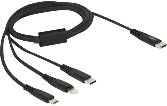 Delock USB Ladekabel 3 in 1 USB Type-C zu Lightning / Micro USB / USB Type-C 1m
