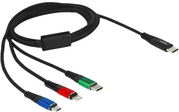 Delock USB Ladekabel 3 viename USB Type-C zu Lightning / Micro USB / USB Type-C