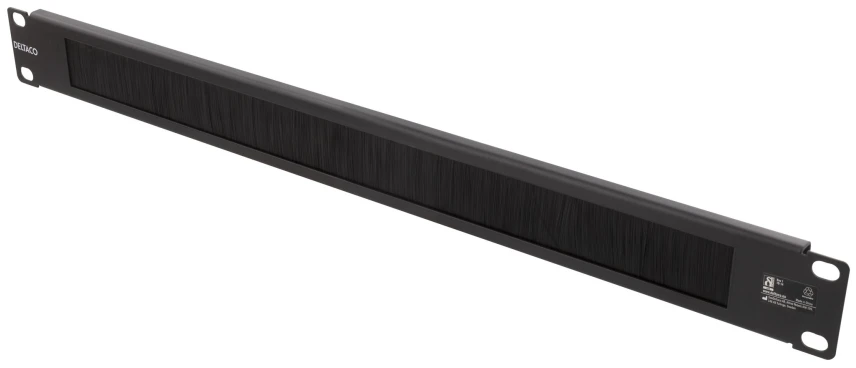 DELTACO 19 "kabelių panelė su šepečiu, metalinė/nailoninė, 1U, juoda