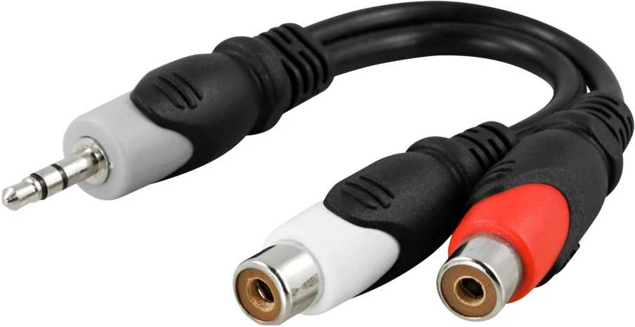 Deltaco 3.5mm į 2xRCA adapteris su trumpu kabeliu