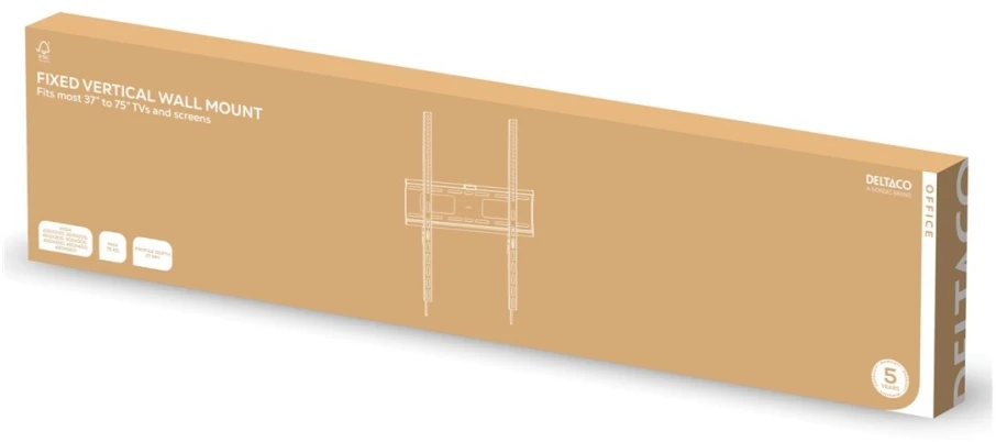 Fiksuotas vertikalus ekrano laikiklis DELTACO OFFICE, 37"-75", 75 kg, VESA / ARM-0270