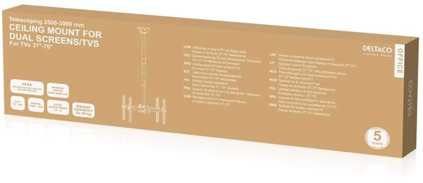 Teleskopinis LED / LCD lubinis laikiklis DELTACO OFFICE 37-70 ", 2500 - 3000 mm, juodas / ARM-0405