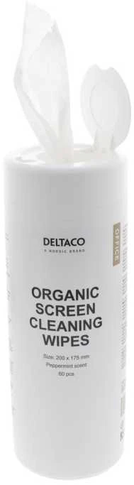 Organiškos ekrano valymo servetėlės DELTACO OFFICE 200x175mm, 1 pak. 60 servetėlių, pipirmėčių kvapo, baltos / CK1026