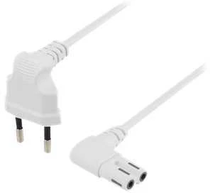 Išvesties kabelis DELTACO skirtas prijungti prie įrenginio ir sieninio lizdo, 5 m, kampinis CEE 7/16 į kampinį IEC 60320 C7, maks. 250 V 2,5 A, baltas / DEL-109BV