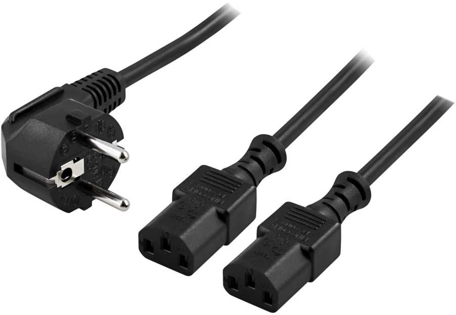 Inline DELTACO kabelis „Y-unit“, CEE 7/7 - 2xIEC C13, iki 250 V /10A, 2m, juodas/ DEL-109D