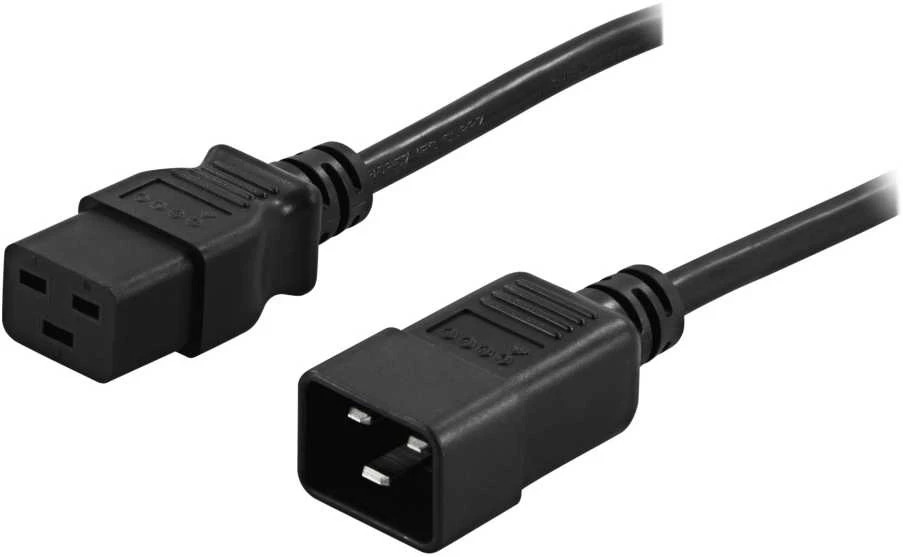 įžemintas pratęsimo kabelis, tiesus IEC 60320 C19 tiesiai IEC 60320 C20 , maksimalus 250V / 16A, 2m DELTACO juodas / DEL-112NA
