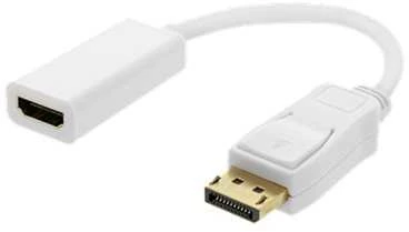 DELTACO DisplayPort kištukinis HDMI lizdas, DisplayPort dviejų režimų (DP ++), auksinis, 3840x2160 prie 60Hz, 0,2m, baltas / DP-HDMI44