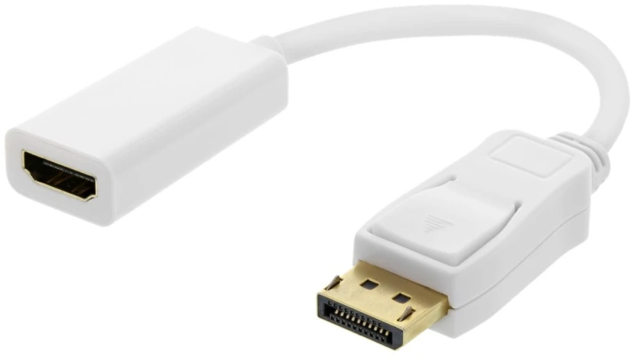 DELTACO DisplayPort kištukinis HDMI lizdas, DisplayPort dviejų režimų (DP ++), auksinis, 3840x2160 prie 60Hz, 0,2m, baltas / DP-HDMI44