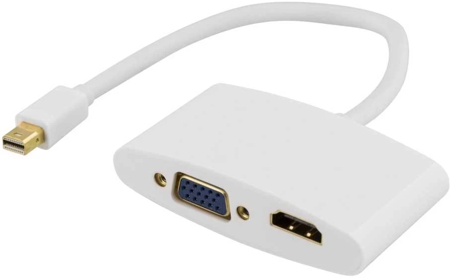 DELTACO mini DisplayPort prie HDMI ir VGA adapteris, baltas / DP-HDMIVGA1-K