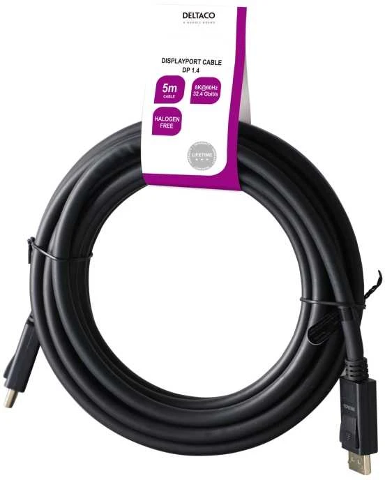 DisplayPort kabelis DELTACO DP 1.4, 8K@60Hz, 5m, juodas / DP8K-1050-LSZH