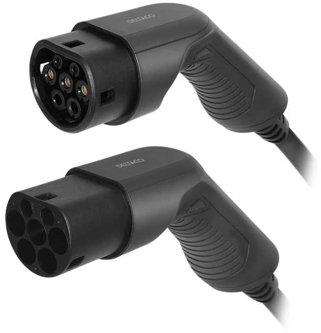 Mennekes Įkrovimo laidas DELTACO e-Charge 2 tipo į 2 tipą, 3 fazės, 32A, 22KW, 10M, juodas / EV-32010