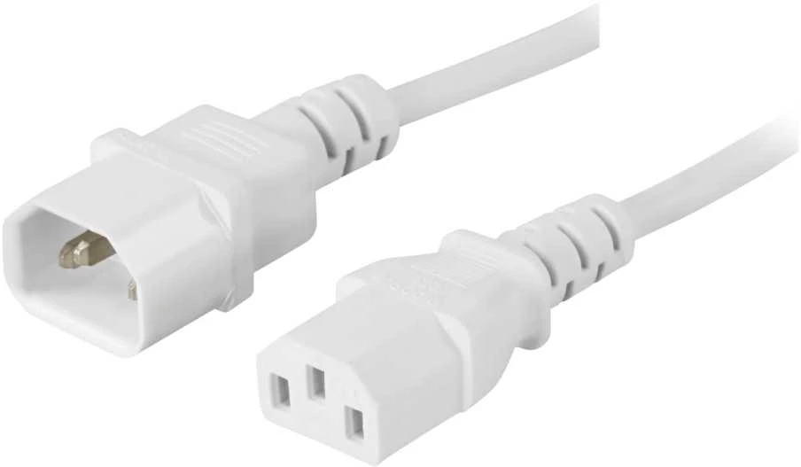 Įžemintas prietaisas / pratęsimo kabelis jungčiai tarp įrenginio ir tinklo / kabelių, tiesus IEC 60320 C14 tiesiai IEC 60320 C13, maksimalus 250V / 10A, 0,5 m DELTACO baltas / DEL-112V-50