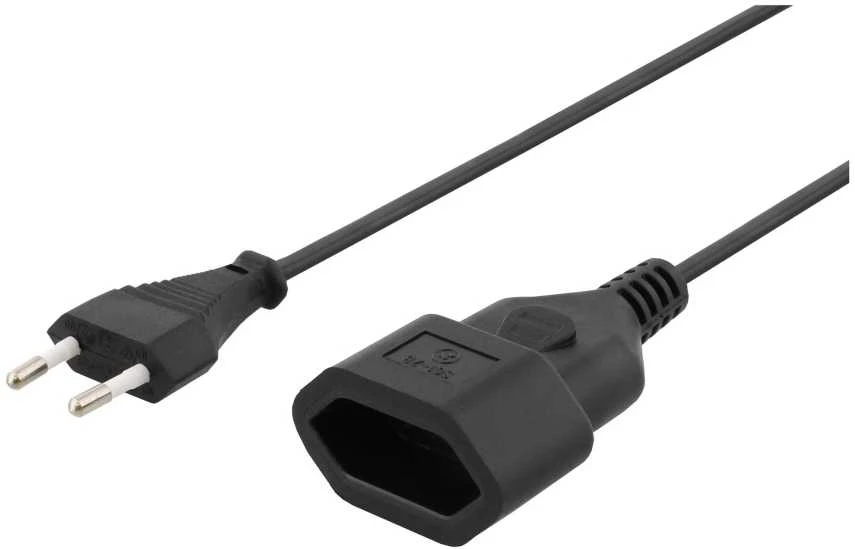 DELTACO neįžemintas kabelis, CEE 7/16 iki IEC 60906-1, 250V/2.5A 1m, juodas / DEL-109AC