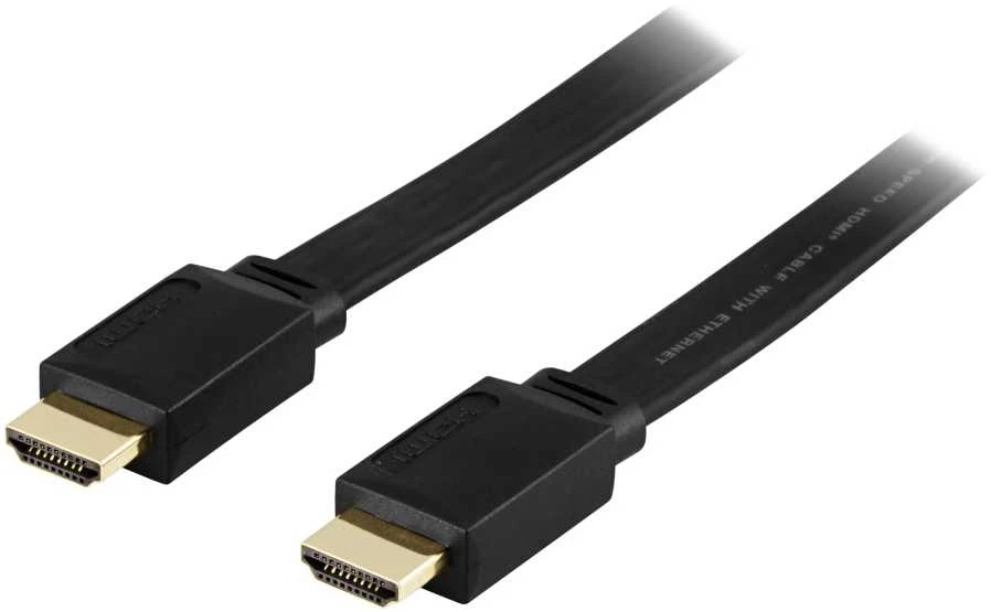 Juodas plokščias HDMI laidas su auksinėmis jungtimis