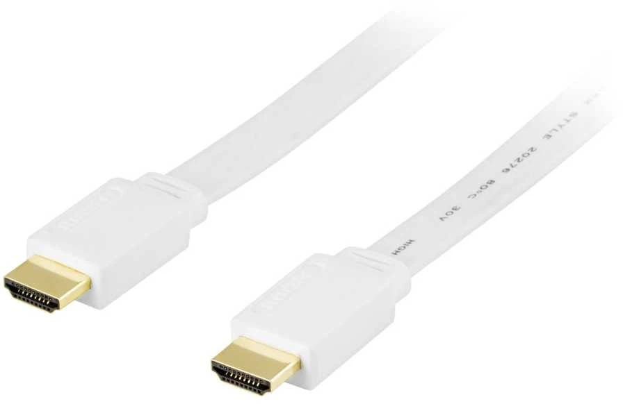 Plokščias baltas HDMI laidas su auksinėmis jungtimis