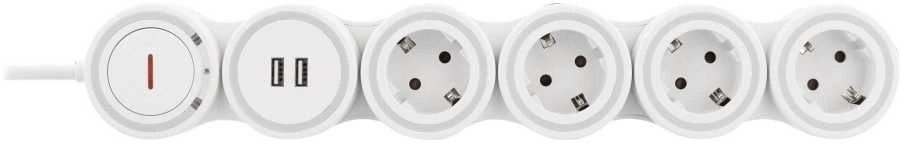 lankstus ilgiklis su 4 jungtimis, 1.4m, 16A 3500W, 2x USB-A DELTACO baltas / GT-290