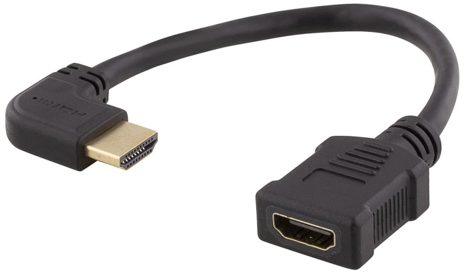 Lankstus HDMI adapteris, 0,2 m, kairinis kampas, HDMI M / F, UHD DELTACO juodas / HDMI-21C