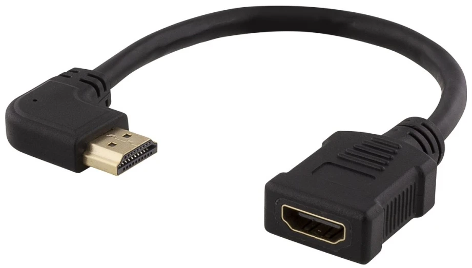 Lankstus HDMI adapteris, 0,2 m, kampinis, HDMI M / F, UHD DELTACO juoda / HDMI-21D