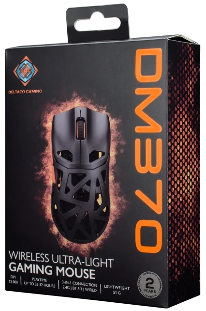 DM370 belaidė itin lengva žaidimų pelė, DELTACO GAMING, 51g.,3311 IC, 12 000 DPI / GAM-188 / 4222406