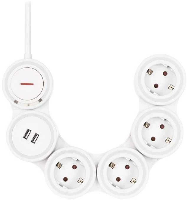 lankstus ilgiklis su 4 jungtimis, 1.4m, 16A 3500W, 2x USB-A DELTACO baltas / GT-290
