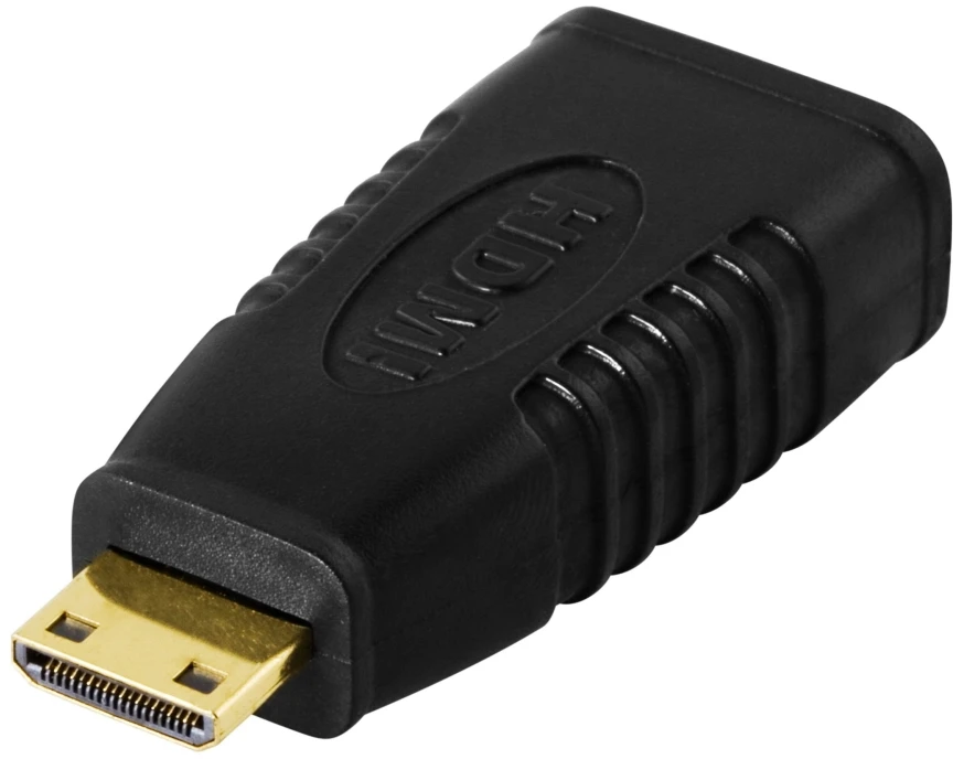 DELTACO HDMI adapteris, mini HDMI male to HDMI female, 19 pin, dengtas auksu / HDMI-18