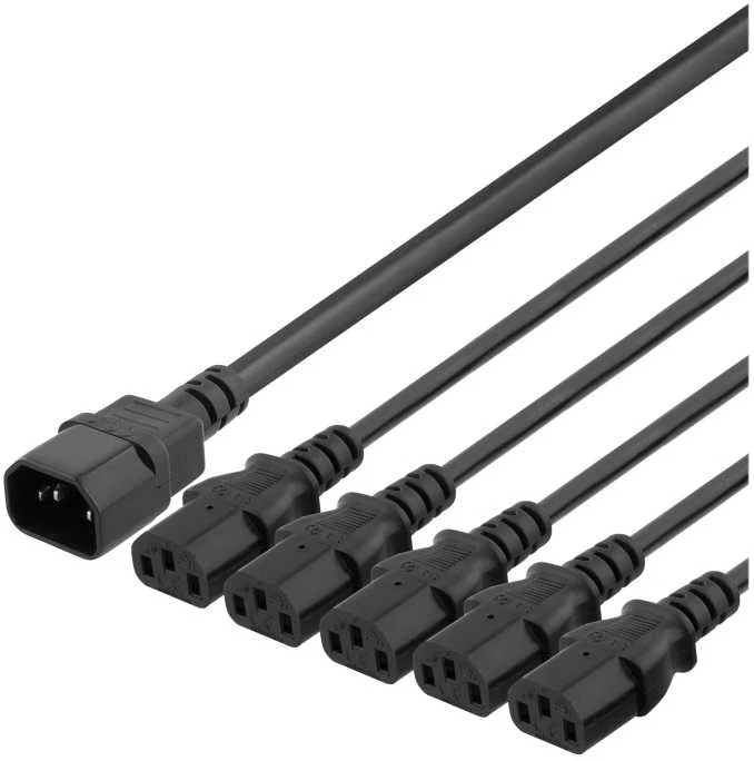 DELTACO IEC C14 - 5x IEC C13 maitinimo laidas, 2m, 10A / 250V, Y-Splitter, DEL-113D