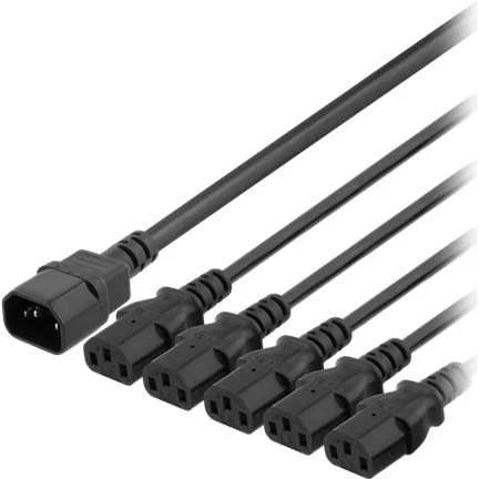DELTACO IEC C14 - 5x IEC C13 maitinimo laidas, 3m, 10A / 250V, Y-Splitter, DEL-113E