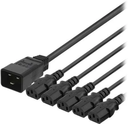 DELTACO IEC C20 - 5x IEC C13 maitinimo kabelis, 1m, 16A / 250V, Y-Splitter, b DEL-113M