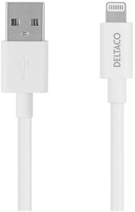 USB kabelis DELTACO su Lightning jungtimi, MFI sertifikuotas, 2.4A, 0.5 m, baltas / IPLH-4005
