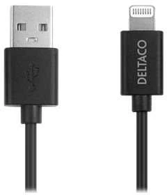 Lightning kabelis DELTACO USB-A -Lightning, 1m, Apple C189 chipset, MFi, FSC ženklinta pakuotė, juodas / IPLH-411