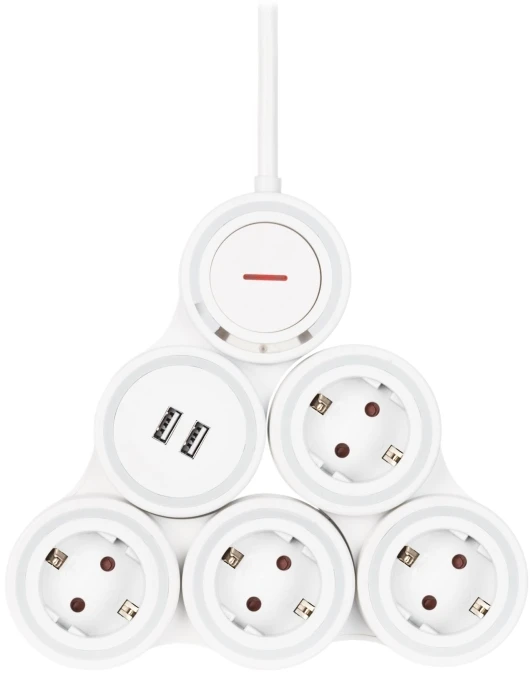 lankstus ilgiklis su 4 jungtimis, 1.4m, 16A 3500W, 2x USB-A DELTACO baltas / GT-290