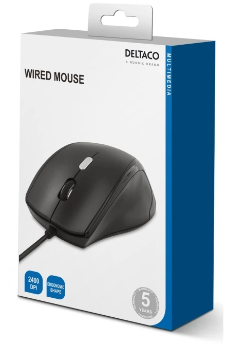 Pelė DELTACO, su laidu, juoda / MS-774