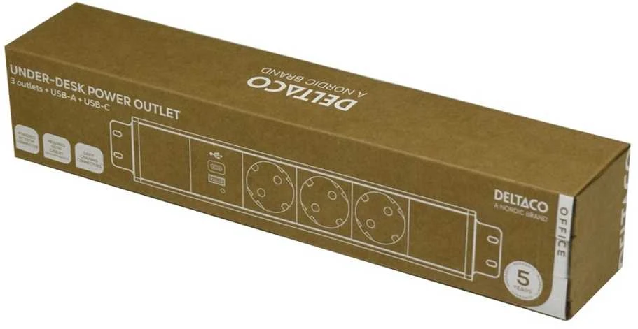 Po stalu tvirtinamas maitinimo lizdas DELTACO OFFICE, 3 lizdai, 1x21 W A+C USB, GST18 dangtelis, 1-in, 2-out / GT-1203 / 1902246