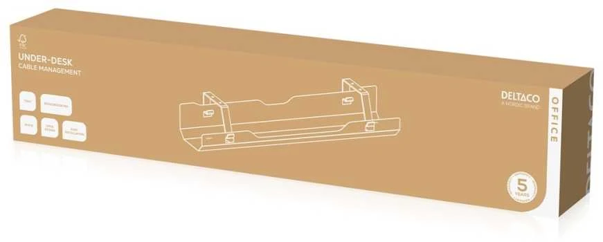 Kabelių valdymo kanalas po stalu DELTACO OFFICE atviras dizainas, 600 x 135 x 108 mm, baltas / DELO-0209